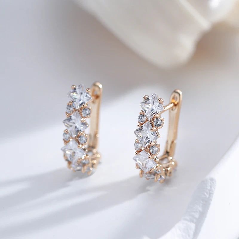 Smart Vintage-Style Long Earrings with Natural Zircon in 585 Rose Gold Finish