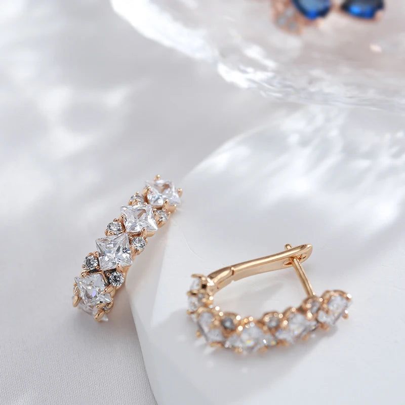 Smart Vintage-Style Long Earrings with Natural Zircon in 585 Rose Gold Finish