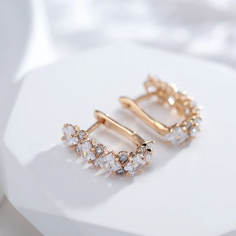 Smart Vintage-Style Long Earrings with Natural Zircon in 585 Rose Gold Finish