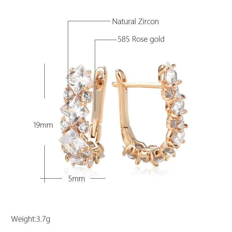 Smart Vintage-Style Long Earrings with Natural Zircon in 585 Rose Gold Finish