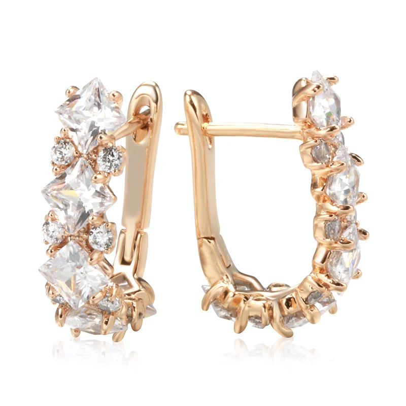 Smart Vintage-Style Long Earrings with Natural Zircon in 585 Rose Gold Finish