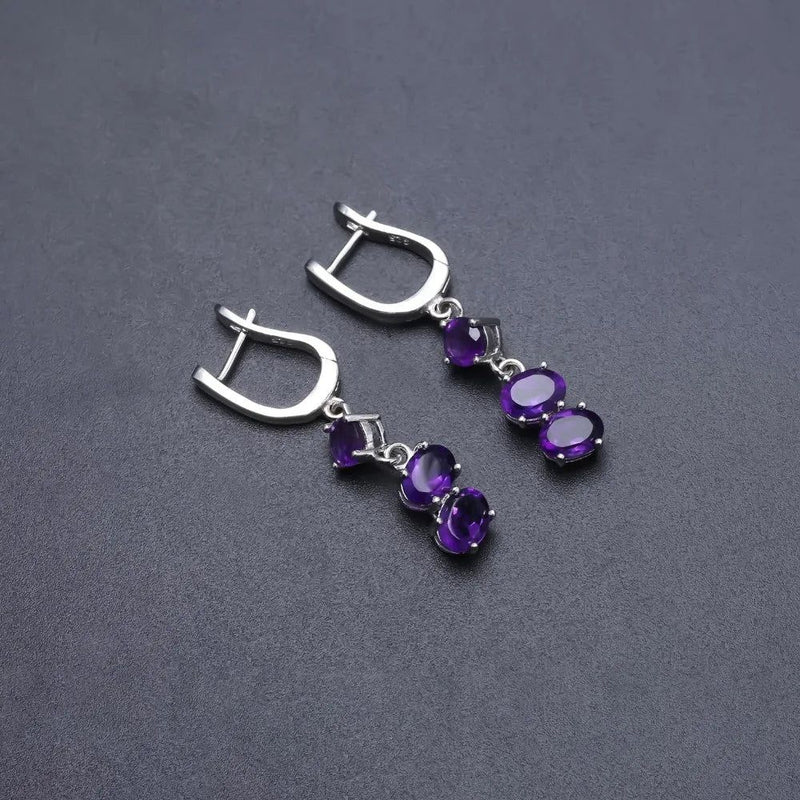 Solid 925 Sterling Silver Amethyst Drop Earrings