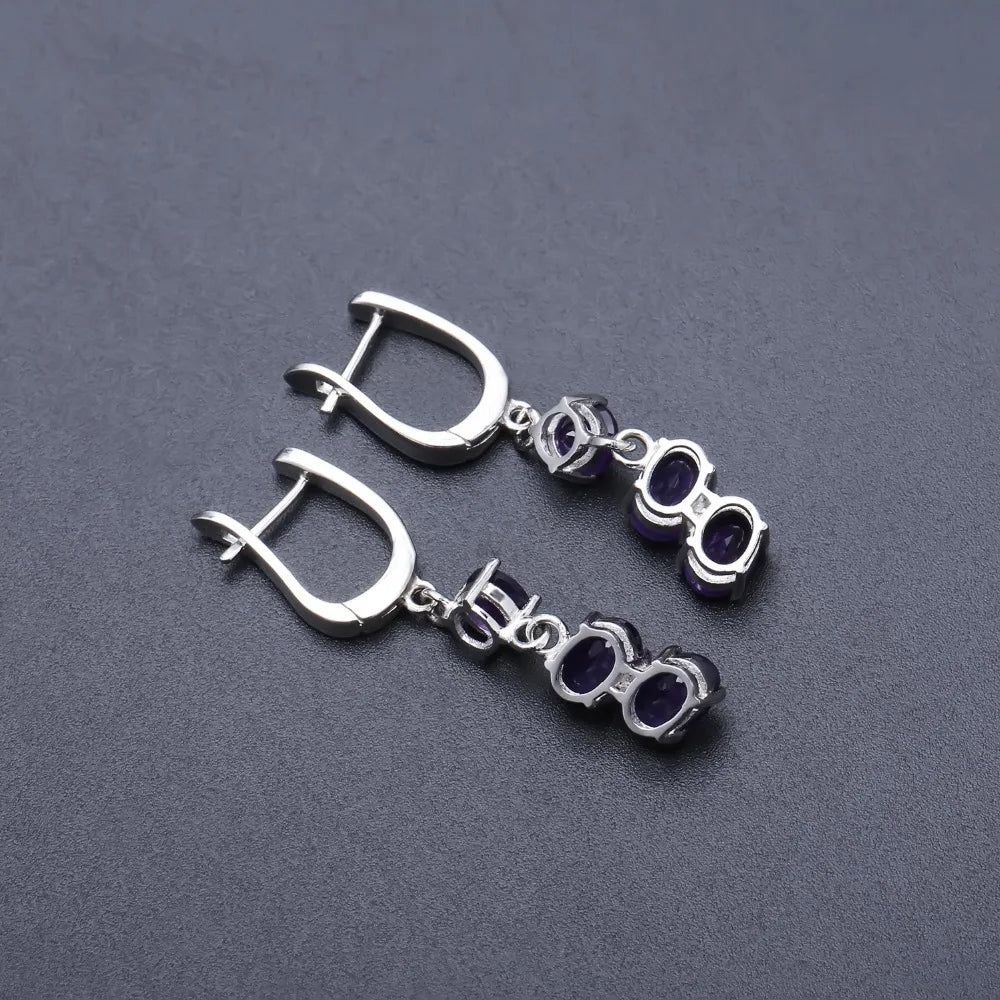 Solid 925 Sterling Silver Amethyst Drop Earrings