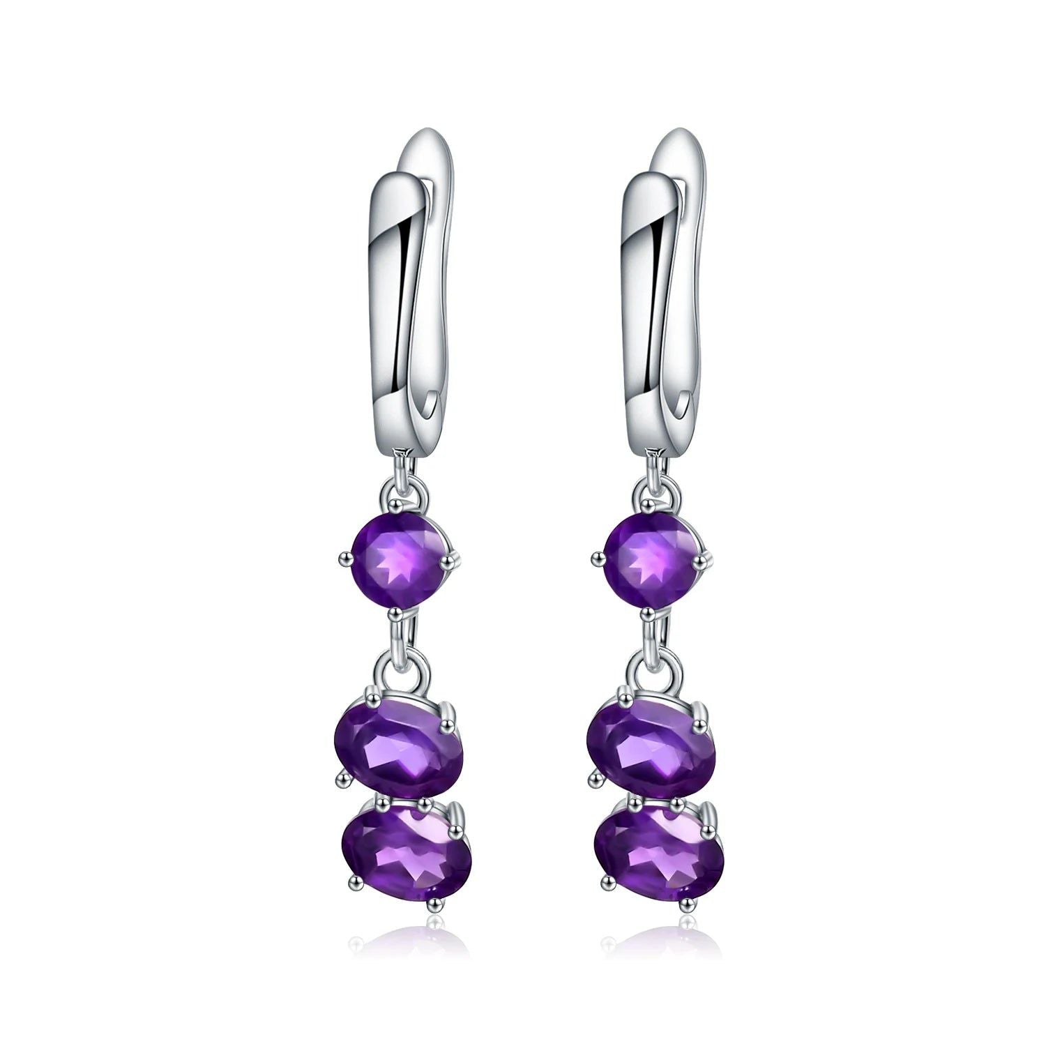 Solid 925 Sterling Silver Amethyst Drop Earrings