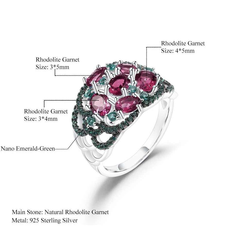 Solid 925 Sterling Silver Art Deco Ring 2.30Ct Natural Rhodolite Garnet Birthstone Rings For Women Fine Jewelry