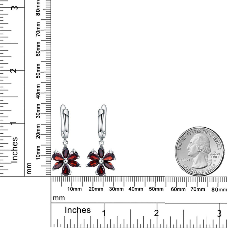 Solid 925 Sterling Silver Garnet Flower Earrings