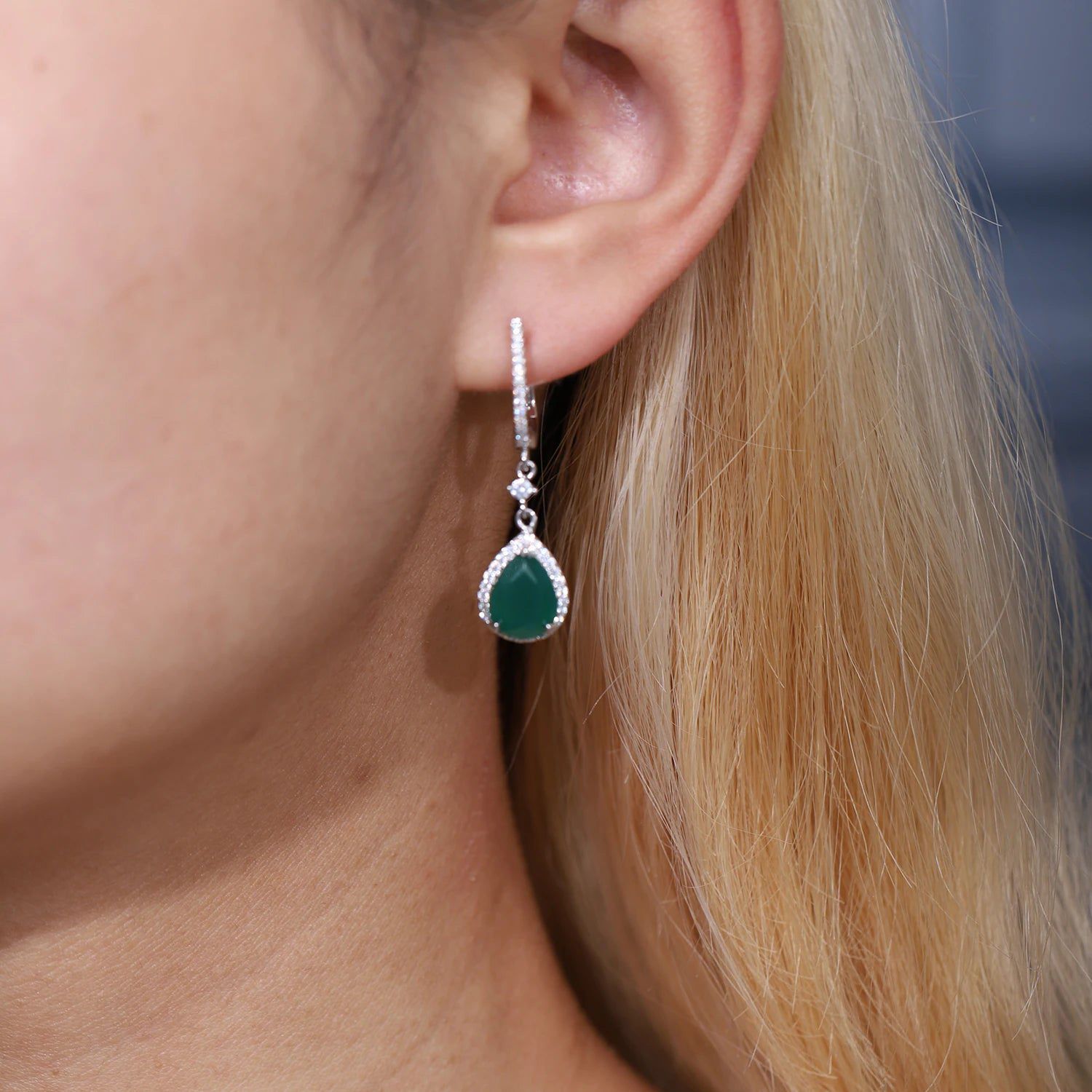 Solid 925 Sterling Silver Green Agate Earrings Ring Set