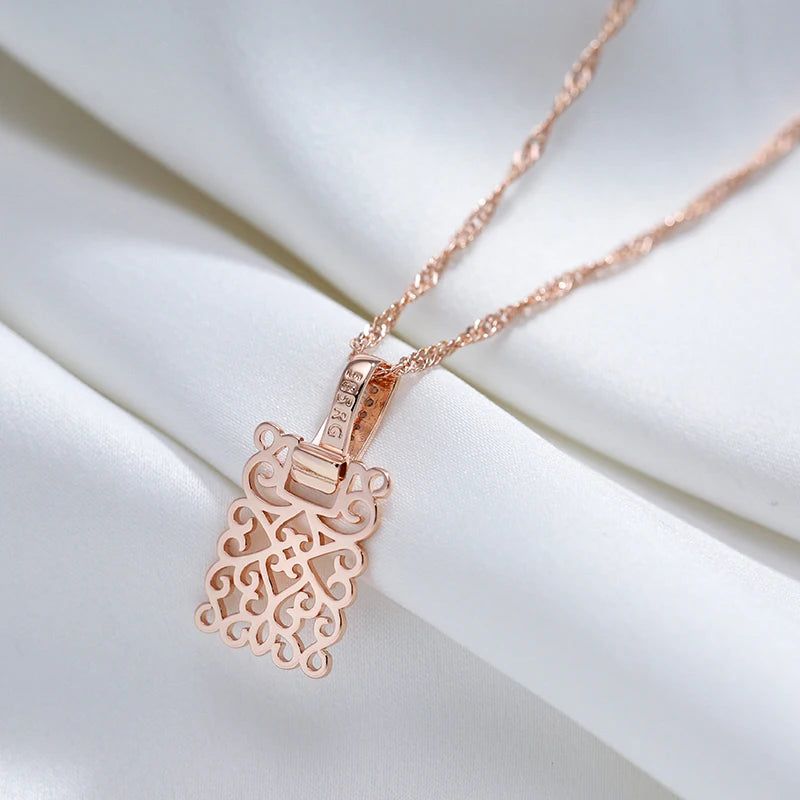 Sophisticated 585 Rose Gold Geometric Long Pendant Necklace with Natural Zircon