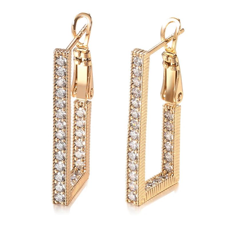 Sophisticated 585 Rose Gold Geometric Long Rectangle Dangle Earrings with Natural Zircon