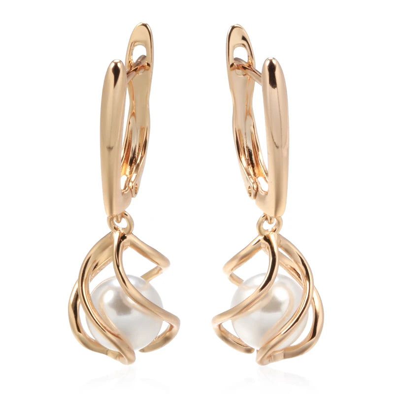 Sophisticated 585 Rose Gold Geometric Pearl Drop Earrings for Bridal and Special Occasions