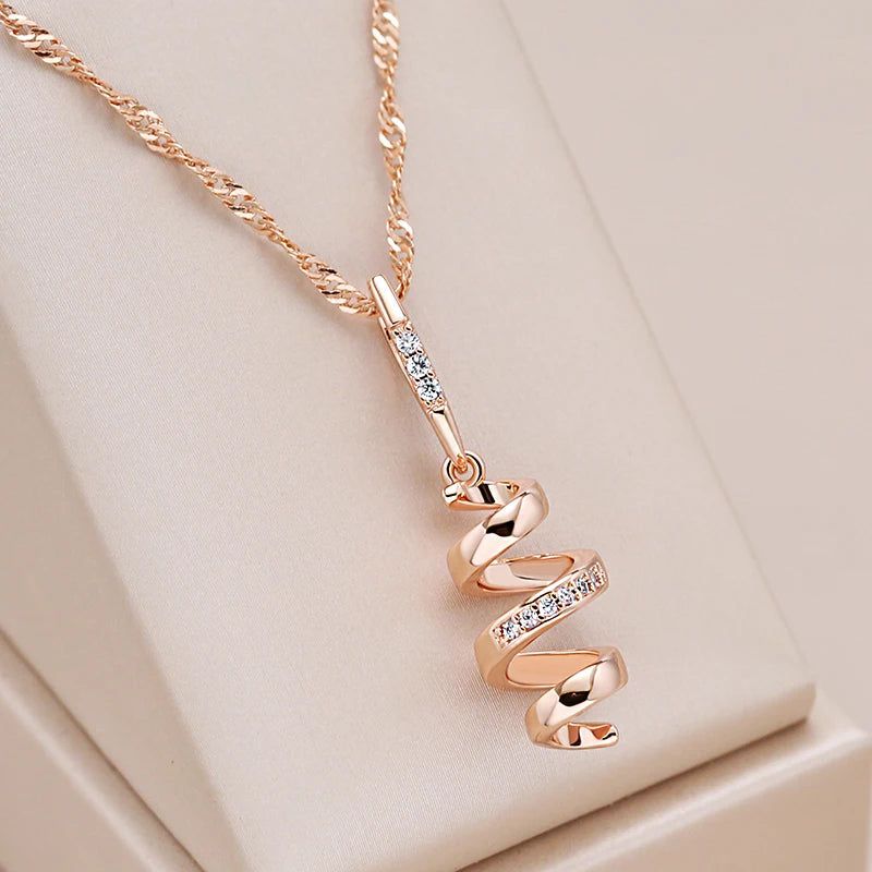 Sophisticated 585 Rose Gold Geometric Pendant Necklace with Natural Zircon for Bridal and Trendy Occasions