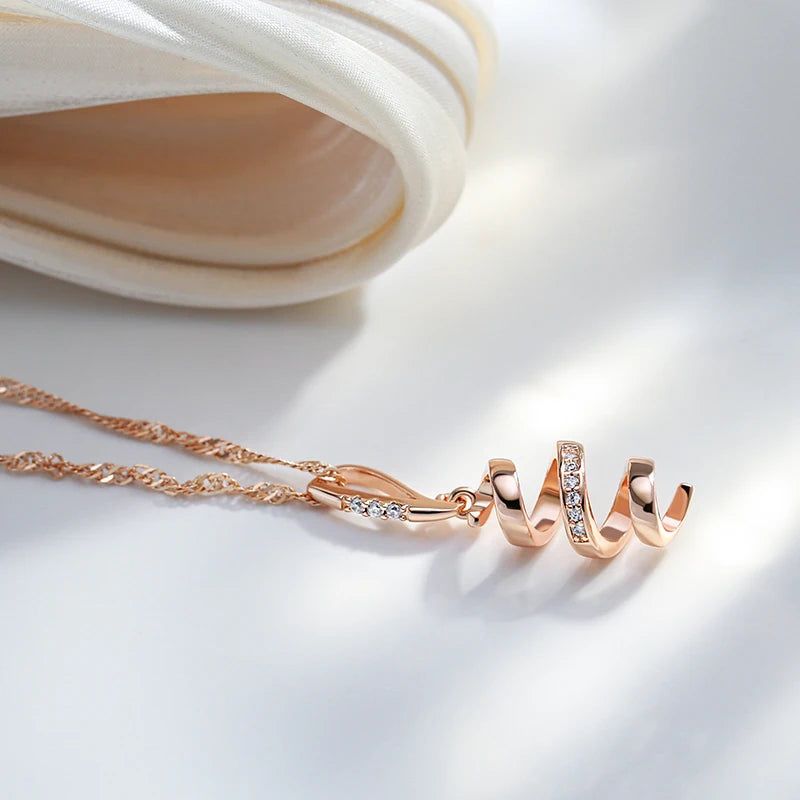 Sophisticated 585 Rose Gold Geometric Pendant Necklace with Natural Zircon for Bridal and Trendy Occasions