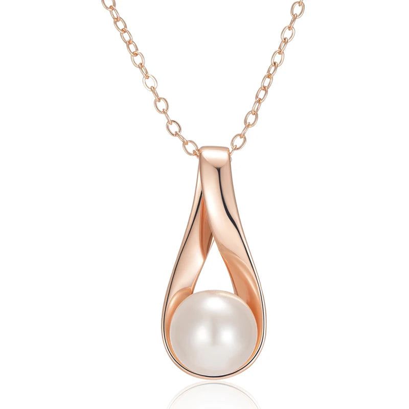 Sophisticated 585 Rose Gold Geometric Pendant Necklace with Pearls for Bridal and Special Occasions