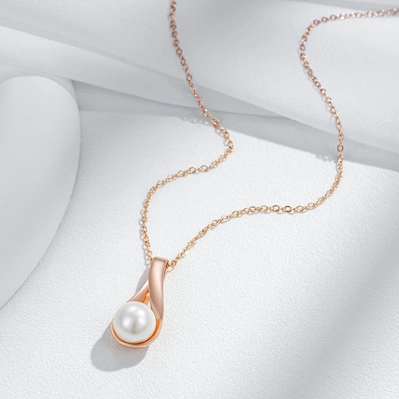 Sophisticated 585 Rose Gold Geometric Pendant Necklace with Pearls for Bridal and Special Occasions