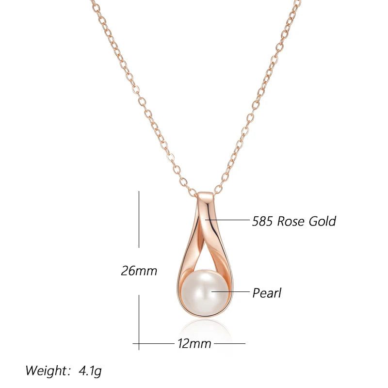 Sophisticated 585 Rose Gold Geometric Pendant Necklace with Pearls for Bridal and Special Occasions