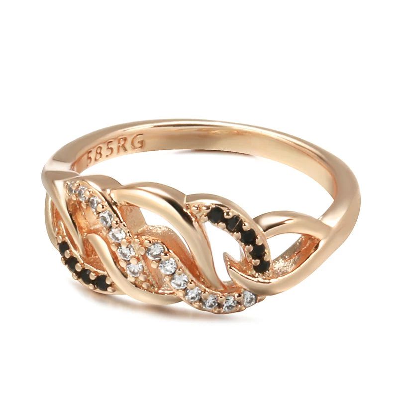 Sophisticated 585 Rose Gold Geometric Ring with Natural Black Zircon - Vintage Inspired Jewelry