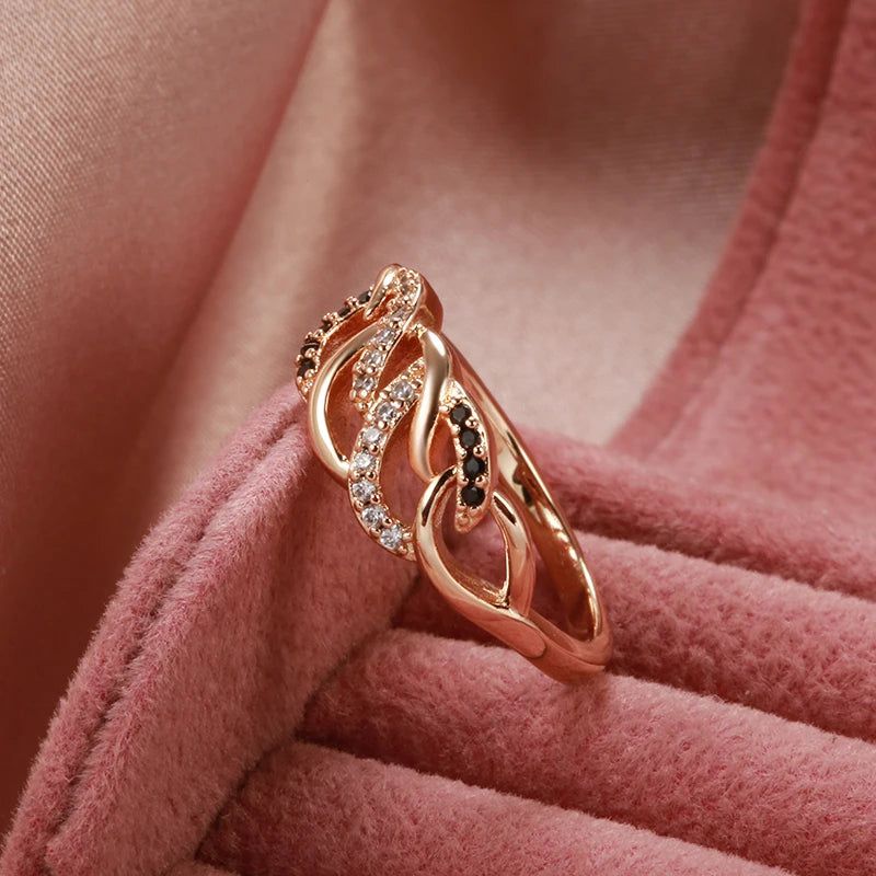 Sophisticated 585 Rose Gold Geometric Ring with Natural Black Zircon - Vintage Inspired Jewelry