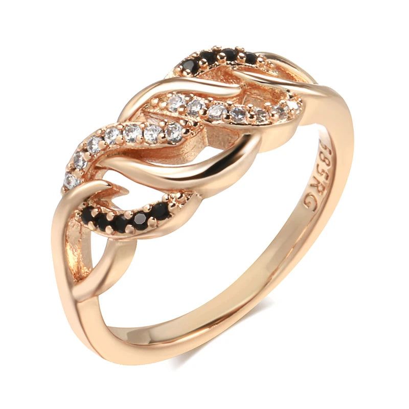 Sophisticated 585 Rose Gold Geometric Ring with Natural Black Zircon - Vintage Inspired Jewelry