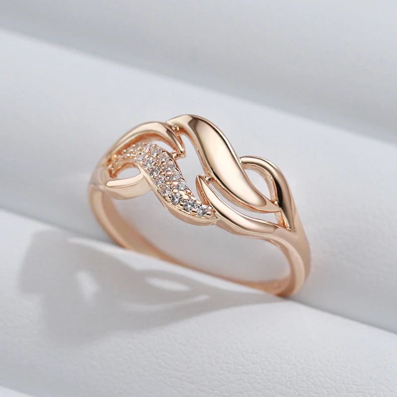 Sophisticated 585 Rose Gold Geometric Ring with Natural Zircon Accents