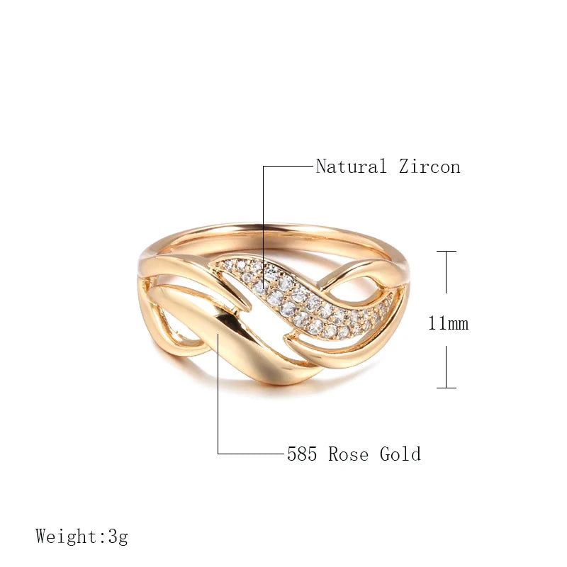 Sophisticated 585 Rose Gold Geometric Ring with Natural Zircon Accents