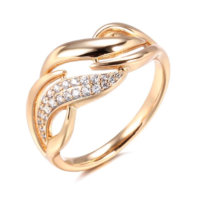 Sophisticated 585 Rose Gold Geometric Ring with Natural Zircon Accents