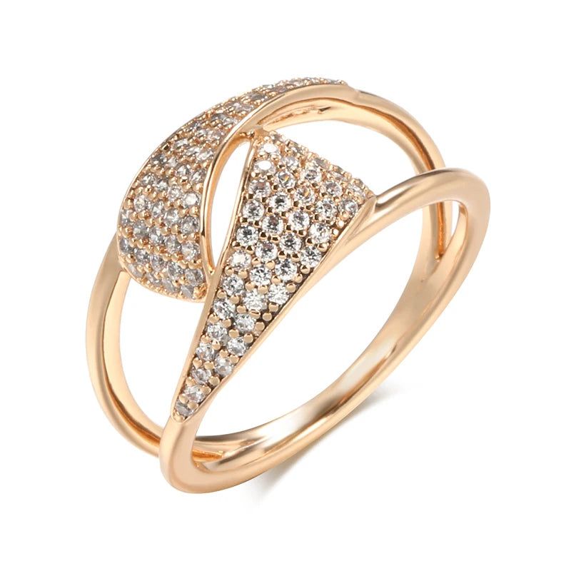 Sophisticated 585 Rose Gold Geometric Ring with Natural Zircon Inlay