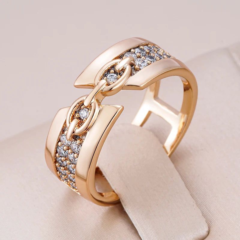 Sophisticated 585 Rose Gold Geometric Ring with Natural Zircon – Minimalist Fashion Jewelry