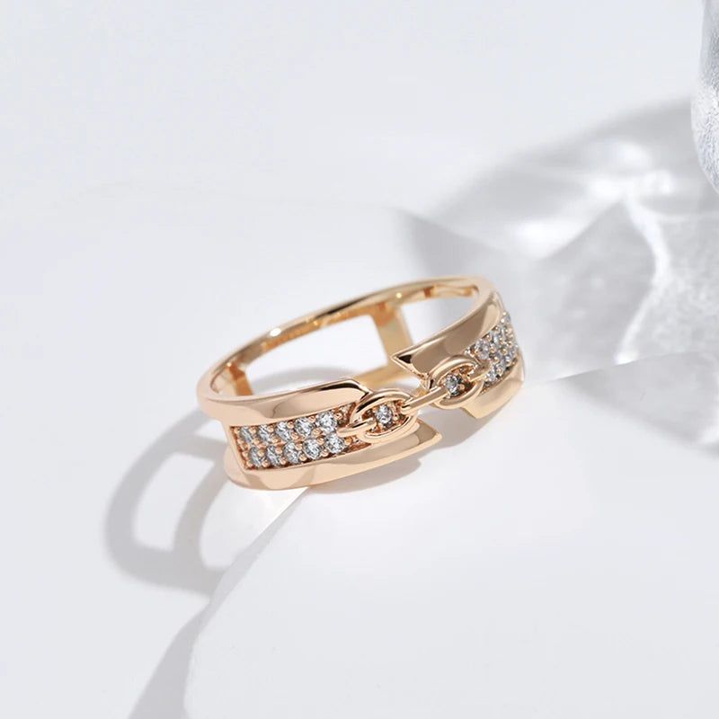 Sophisticated 585 Rose Gold Geometric Ring with Natural Zircon – Minimalist Fashion Jewelry