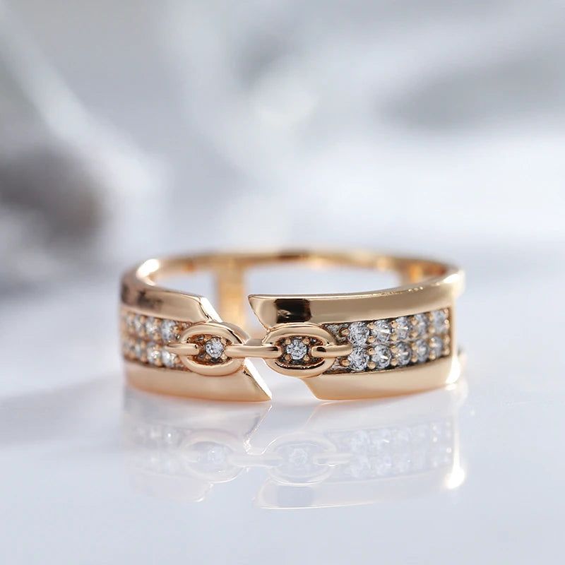 Sophisticated 585 Rose Gold Geometric Ring with Natural Zircon – Minimalist Fashion Jewelry