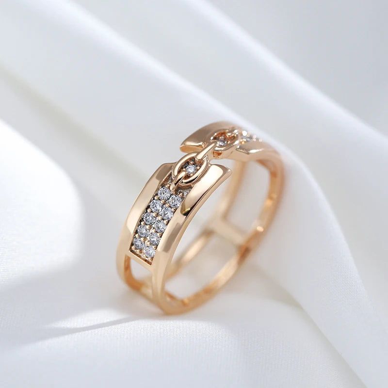 Sophisticated 585 Rose Gold Geometric Ring with Natural Zircon – Minimalist Fashion Jewelry