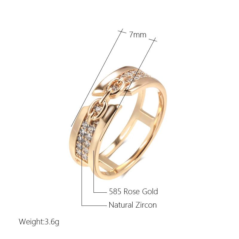 Sophisticated 585 Rose Gold Geometric Ring with Natural Zircon – Minimalist Fashion Jewelry