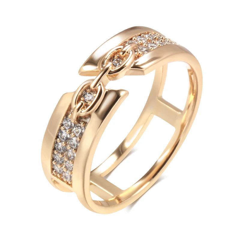 Sophisticated 585 Rose Gold Geometric Ring with Natural Zircon – Minimalist Fashion Jewelry