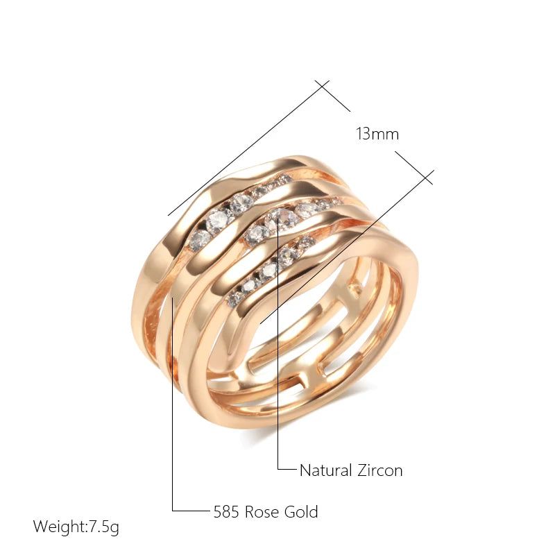 Sophisticated 585 Rose Gold Geometric Ring with Natural Zircon and Micro-Wax Inlay