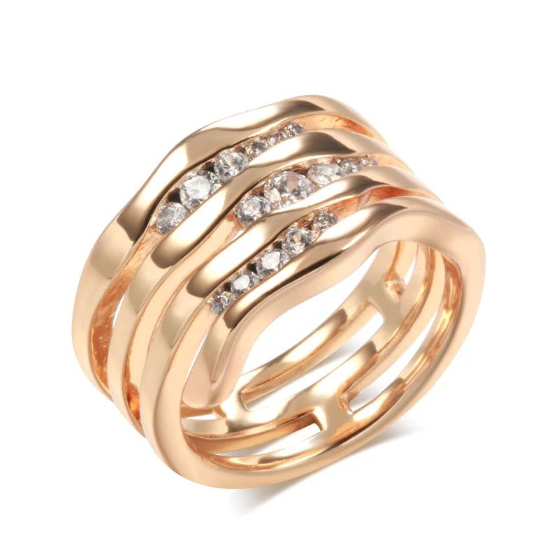 Sophisticated 585 Rose Gold Geometric Ring with Natural Zircon and Micro-Wax Inlay