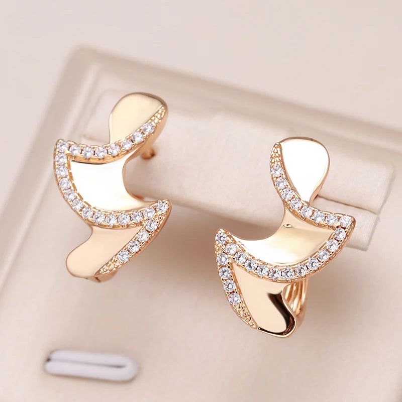 Sophisticated 585 Rose Gold Geometric Stud Earrings with Natural Cubic Zirconia