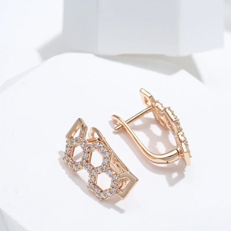 Sophisticated 585 Rose Gold Geometric Stud Earrings with Natural Cubic Zirconia