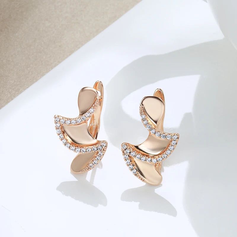 Sophisticated 585 Rose Gold Geometric Stud Earrings with Natural Cubic Zirconia