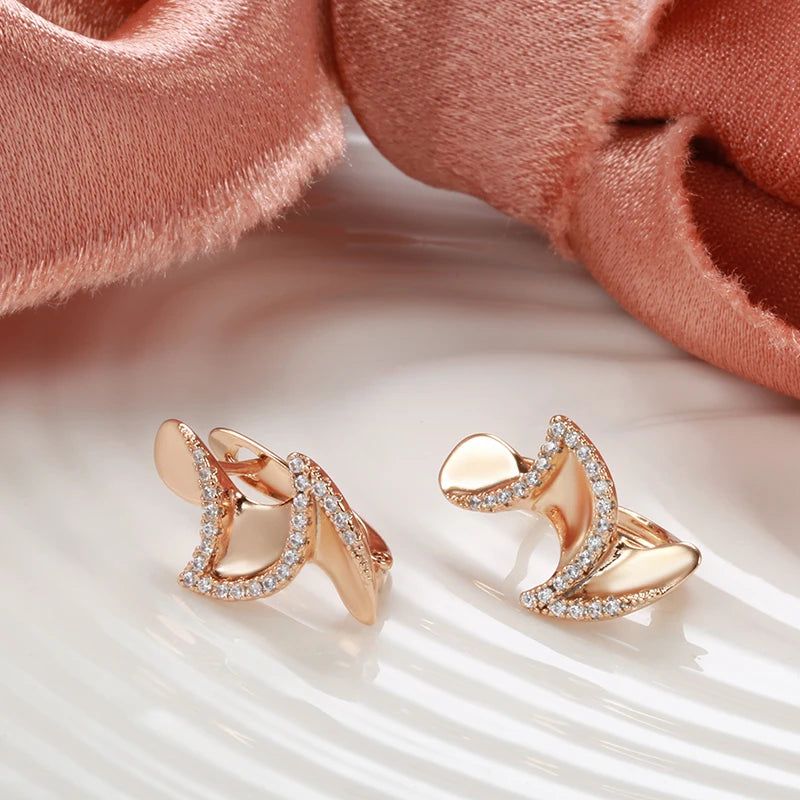 Sophisticated 585 Rose Gold Geometric Stud Earrings with Natural Cubic Zirconia