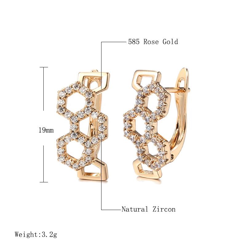 Sophisticated 585 Rose Gold Geometric Stud Earrings with Natural Cubic Zirconia