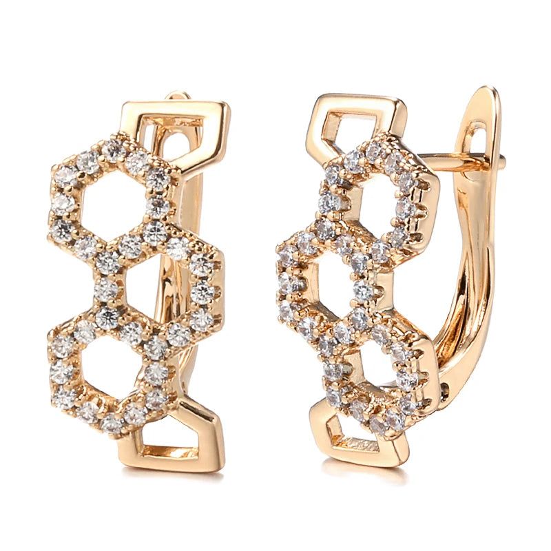 Sophisticated 585 Rose Gold Geometric Stud Earrings with Natural Cubic Zirconia