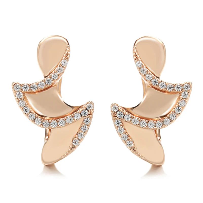 Sophisticated 585 Rose Gold Geometric Stud Earrings with Natural Cubic Zirconia