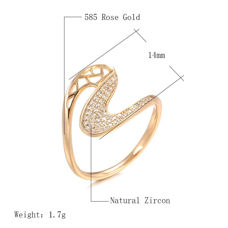 Sophisticated 585 Rose Gold Geometric Wave Cocktail Ring with Natural Zircon