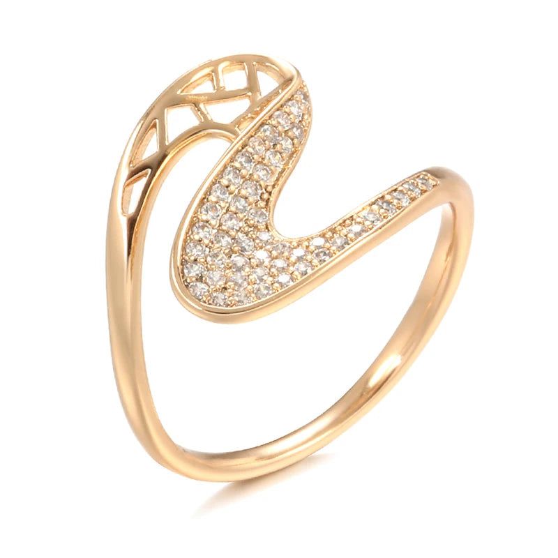 Sophisticated 585 Rose Gold Geometric Wave Cocktail Ring with Natural Zircon