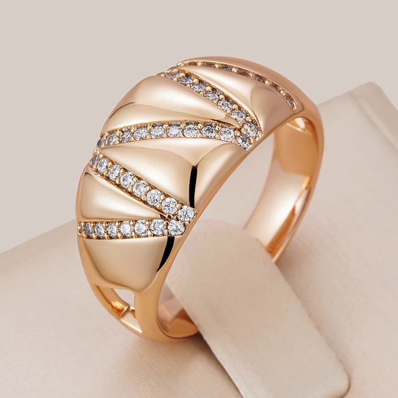 Sophisticated 585 Rose Gold Geometric Zircon Ring - Luxury Fashion Jewelry