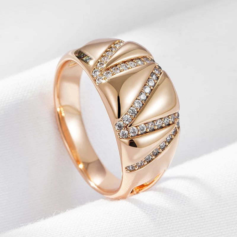 Sophisticated 585 Rose Gold Geometric Zircon Ring - Luxury Fashion Jewelry