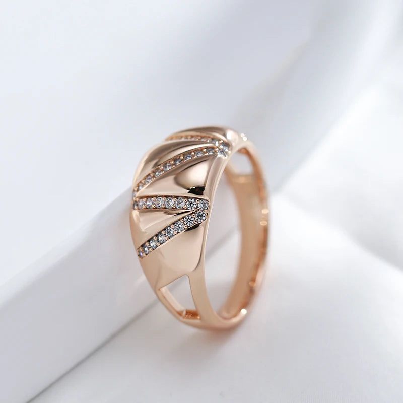 Sophisticated 585 Rose Gold Geometric Zircon Ring - Luxury Fashion Jewelry