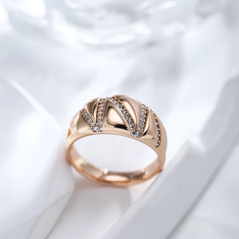 Sophisticated 585 Rose Gold Geometric Zircon Ring - Luxury Fashion Jewelry