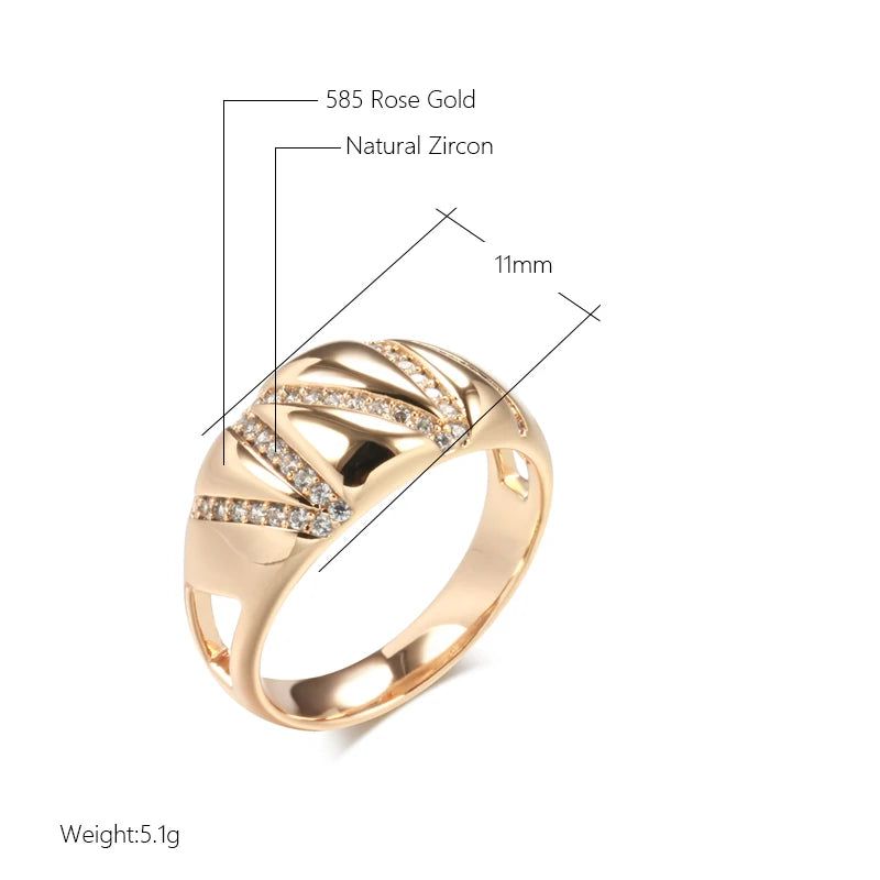 Sophisticated 585 Rose Gold Geometric Zircon Ring - Luxury Fashion Jewelry