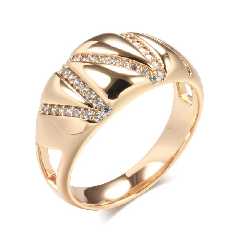 Sophisticated 585 Rose Gold Geometric Zircon Ring - Luxury Fashion Jewelry