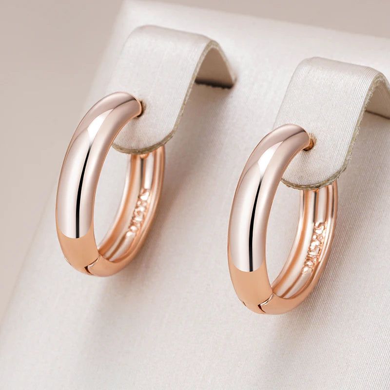 Sophisticated 585 Rose Gold Glossy Dangle Hoop Earrings - High-Quality Fashion Jewelry